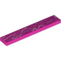 LEGO part 6636pr0045 Tile 1 x 6 with White/Dark Purple Graffiti print in Bright Purple/ Dark Pink
