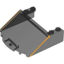 LEGO part 65632pr0001 Windscreen 6 x 6 x 1 2/3 with Bright Light Orange Stripes print in Trans-Black