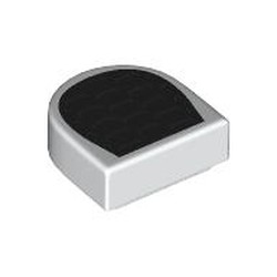 LEGO part 24246pr0057 Tile Round 1 x 1 Half Circle with Black Surface print in White