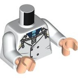 LEGO part 973c27h02pr0013 Torso, White Arms, Light Nougat Hands with print in White