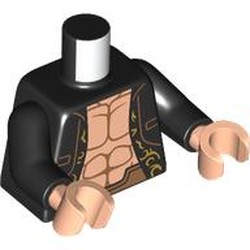 LEGO part 973c03h02pr0014 Torso, Black Arms, Light Nougat Hands with print in Black