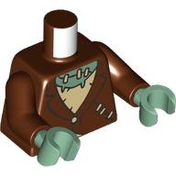 LEGO part 973c19h25pr0001 Torso, Reddish Brown Arms, Sand Green Hands with print in Reddish Brown