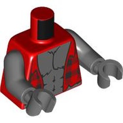 LEGO part 973c12h12pr0002 Torso, Dark Bluish Gray Arms and Hands with print in Bright Red/ Red