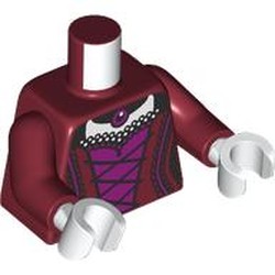 LEGO part 973c10h27pr0002 Torso, Dark Red Arms, White Hands with print in Dark Red