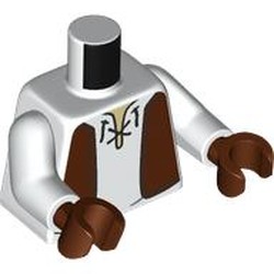 LEGO part 973c27h19pr0003 Torso, White Arms, Reddish Brown Hands with print in White