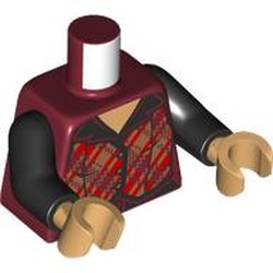 LEGO part 973c03h70pr0004 Torso, Black Arms, Warm Tan Hands with print in Dark Red