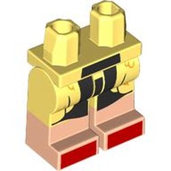 LEGO part 970c44pat02pr0001 Hips with Bright Light Yellow Legs and Light Nougat Boots Pattern with Fur Coat, Black Dress, Red Shoes print in Cool Yellow/ Bright Light Yellow