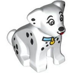 LEGO part 3319pr0002 Animal, Dog Sitting with Black Spots, Medium Azure Collar, Yellow Pendant (Dalmatian) print in White