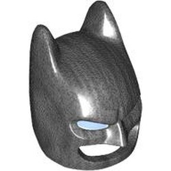 LEGO part 3320pat0002 Mask, Batman Cowl with Bright Light Blue Eyes pattern in Titanium Metallic / Pearl Titanium