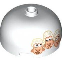LEGO part 49308pr0003 Brick Round 3 x 3 Dome with Center Stud with 3 Sheep print in White