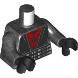 LEGO part 973c75h03pr0004 Torso, Pearl Titanium Arms, Black Hands with print in Titanium Metallic / Pearl Titanium