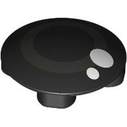 LEGO part 2654pr0035 Plate Round 2 x 2 with Rounded Bottom [Boat Stud] with Dark Bluish Grey Circle, White Dots (Eye) print in Black
