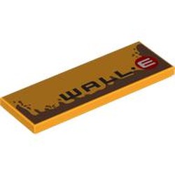 LEGO part 69729pr0056 Tile 2 x 6 with 'WALL.E', Rust Staines print in Flame Yellowish Orange/ Bright Light Orange