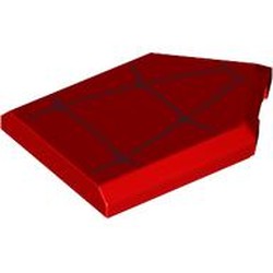 LEGO part 22385pr0157 Tile Special 2 x 3 Pentagonal with Dark Red Webs print in Bright Red/ Red