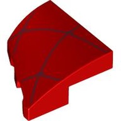 LEGO part 5093pr0004 Slope Curved 2 x 2 with Stud Notch Right with Dark Red Webs print in Bright Red/ Red