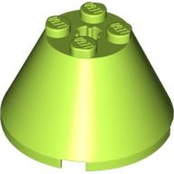 LEGO part 3943b Cone 4 x 4 x 2, Axle Hole [Plain] in Bright Yellowish Green/ Lime