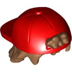 LEGO part 65730pat0003 Hair and Hat, Backwards Cap, Nougat Hair pattern in Bright Red/ Red