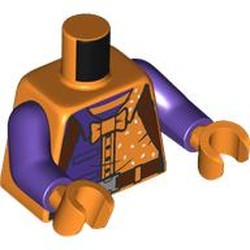 LEGO part 973c09h34pr0001 Torso, Dark Purple Arms, Orange Hands with print in Bright Orange/ Orange