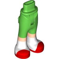 LEGO part 2277c01pr0022 Minidoll Hips and Trousers with Back Pockets with Light Nougat Legs, White/Red Shoes print in Bright Green