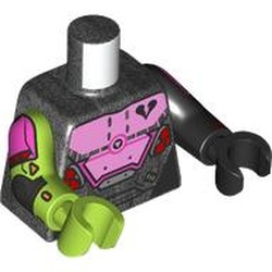 LEGO part 973d61pr0001 Torso, Odd Arms and Hands, Left Black Arm and Hand, Right Lime Arm and Hand with print in Titanium Metallic / Pearl Titanium