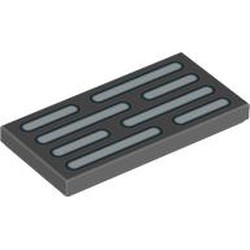 LEGO part 87079pr9839 Tile 2 x 4 with White Vents print in Dark Stone Grey / Dark Bluish Gray