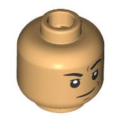 LEGO part 28621pr9545 Minifig Head Black Eyebrows, Smirk, Raised Eyebrow in Warm Tan