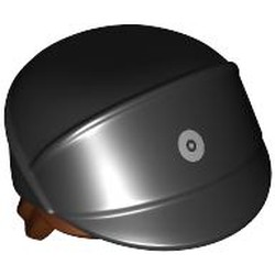 LEGO part 111908pr0002 Hat / Cap Imperial Officer with Hair Reddish Brown, Silver Code Disc print in Black