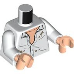 LEGO part 973c27h02pr0008 Torso, White Arms, Light Nougat Hands with print in White