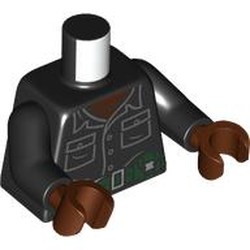 LEGO part 973c03h19pr0003 Torso, Black Arms, Reddish Brown Hands with print in Black
