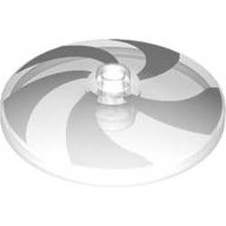 LEGO part 35394pr0010 Dish 4 x 4 Inverted with Open Stud [Radar] with White Swirls print in Transparent/ Trans-Clear