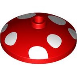 LEGO part 43898pr0008 Dish 3 x 3 Inverted [Radar] with White Dots / Mushroom print in Bright Red/ Red