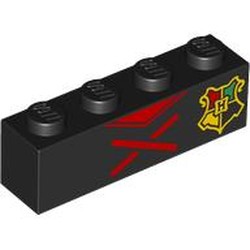 LEGO part 3010pr0107 Brick 1 x 4 with Cloak, Red Laces, Hogwarts Crest print in Black