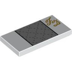 LEGO part 87079pr9842 Tile 2 x 4 with Silver Rectangle. Gold 'FD' print in White