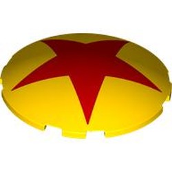LEGO part 7426pr0001 Brick Round Curved 6 x 6 x 1 with Red Star print in Bright Yellow/ Yellow