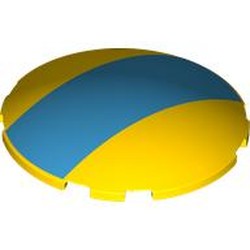 LEGO part 7426pr0002 Brick Round Curved 6 x 6 x 1 with Dark Azure Stripe print in Bright Yellow/ Yellow