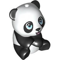 LEGO part 112407pr0002 Animal, Panda, Baby, Sitting with Medium Azure Eyes print in White