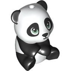 LEGO part 112407pr0001 Animal, Panda, Baby, Sitting with Medium Blue Eyes print in White