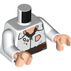 LEGO part 973c27h02pr0017 Torso, Shirt with Holes, Dirt Stains, Light Nougat Chest, Nougat/Sand Blue Belt, Necklace print, White Arms, Light Nougat Hands in White