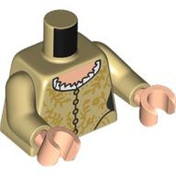 LEGO part 973c26h02pr0007 Torso, Dress, White Trim, Buttons, Light Nougat Chest, Gold Decorations print, Tan Arms, Light Nougat Hands in Brick Yellow/ Tan
