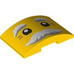 LEGO part 78522pr0006 Brick Curved 4 x 6 Double, 2 x 4 Cutout with Minifig Face, White/Light Bluish Grey Eyebrows, Moustache, Wrinkles print in Bright Yellow/ Yellow