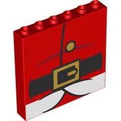 LEGO part 59349pr0038 Panel 1 x 6 x 5 with Santa Chest, Black Belt, Gold Belt Buckle, Button, White Fur print in Bright Red/ Red