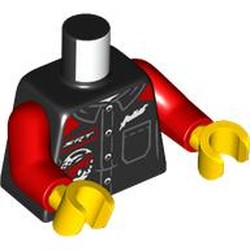 LEGO part 973c22h01pr0050 Torso, Red Arms, Yellow Hands with print in Black
