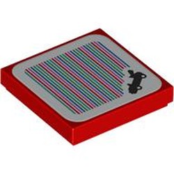 LEGO part 3068bpr9302 Tile 2 x 2 with Kart, Barcode print (Sticker) in Bright Red/ Red