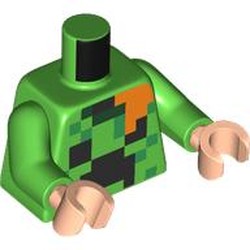 LEGO part 973c06h02pr0001 Torso, Pixelated Creeper Face, Orange Tail print, Bright Green Arms, Light Nougat Hands in Bright Green