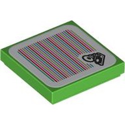 LEGO part 3068bpr9297 Tile 2 x 2 with Gramophone, Barcode print (Sticker) in Bright Green