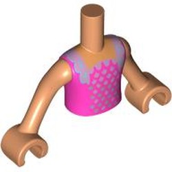 LEGO part 92456c03pr0015 Minidoll Torso Girl with Nougat Arms and Hands with Dark Pink Dress, Lavender Dots print in Nougat