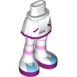 LEGO part 2241c01pr0035 Minidoll Hips and Short Skirt with White Tights, Dark Purple Trim, Bright Light Pink Bands, Medium Azure Cats print in White