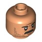Minifig Head Reuben Delgado, Black Eyebrows, Moustache, Stubbled Beard, Stern/Scared