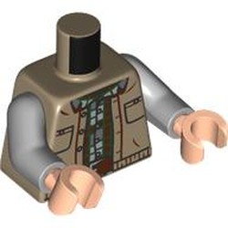 LEGO part 973c14h02pr0004 Torso, Light Bluish Gray Arms, Light Nougat Hands with print in Sand Yellow/ Dark Tan