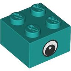 LEGO part 3003pr0061 Brick 2 x 2 with Center Eye with White Print in Bright Bluish Green/ Dark Turquoise